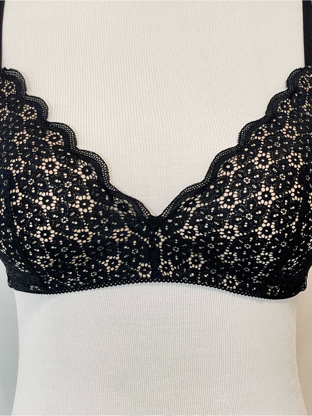 Aerie Real Happy Wireless Lightly Lined Bra Black & Tan Queens’s Lace Size 32D - Picture 4 of 11